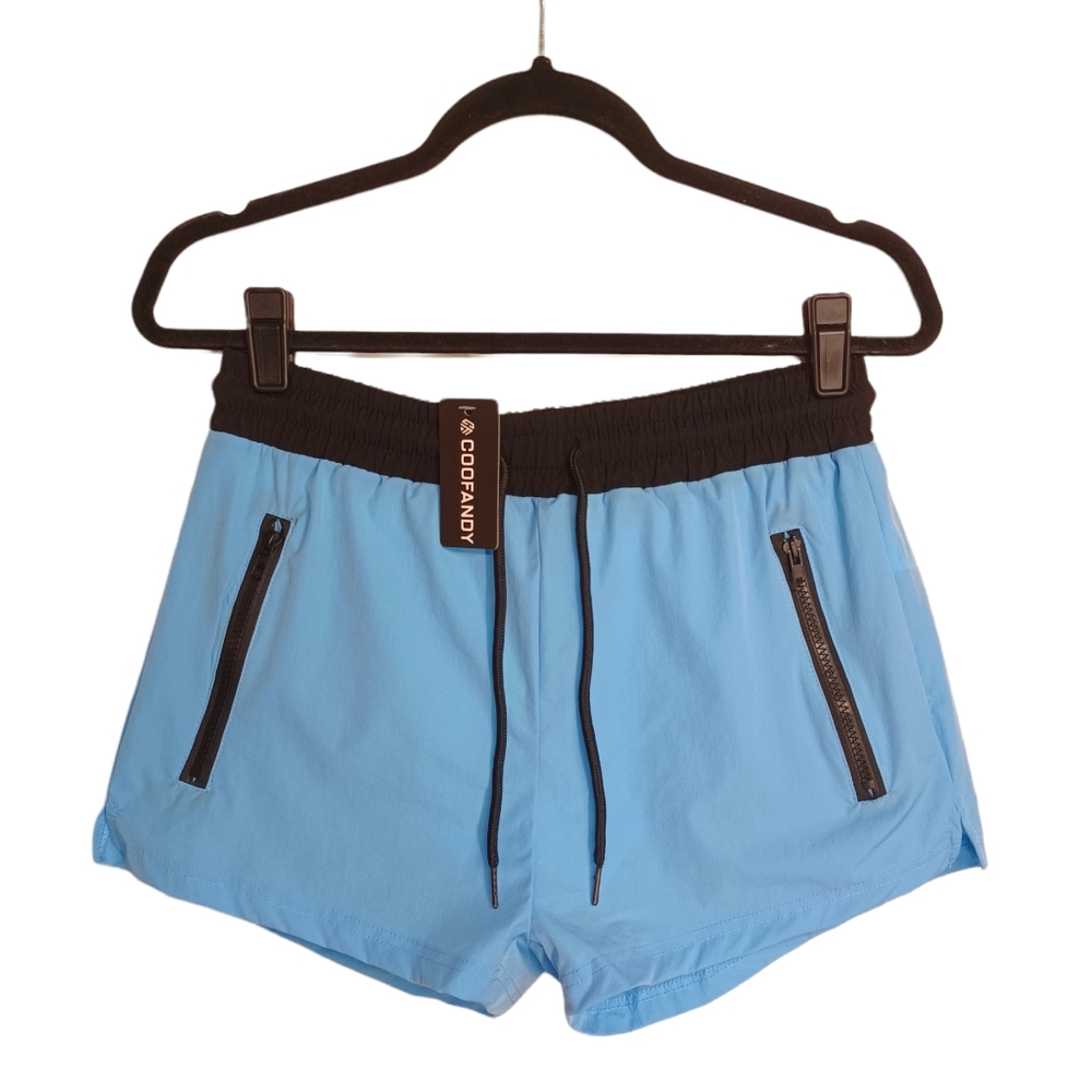 COOFANDY Light Blue Black Stretch Waistband Athletic Shorts Small NWT
